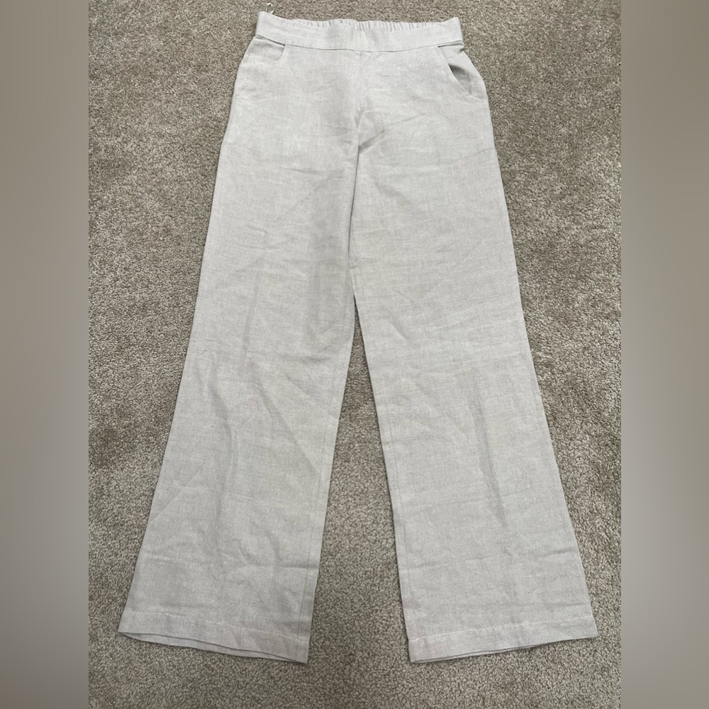 Crown Linen Designs Linen Wide Leg Palazzo Pants Subtle Metallic Pull On Sz S